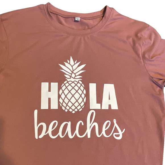 Hola Beaches Cotton Blend Dusty Pink T-shirt Size S - Picture 1 of 6